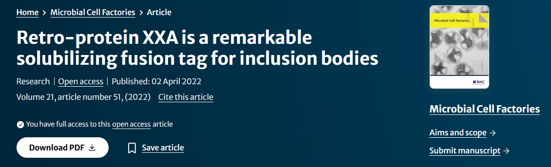 Retro-protein XXA is a remarkable solubilizing fusion tag for inclusion bodies Retro-protein XXA is a remarkable solubilizing fusion tag for inclusion bodies