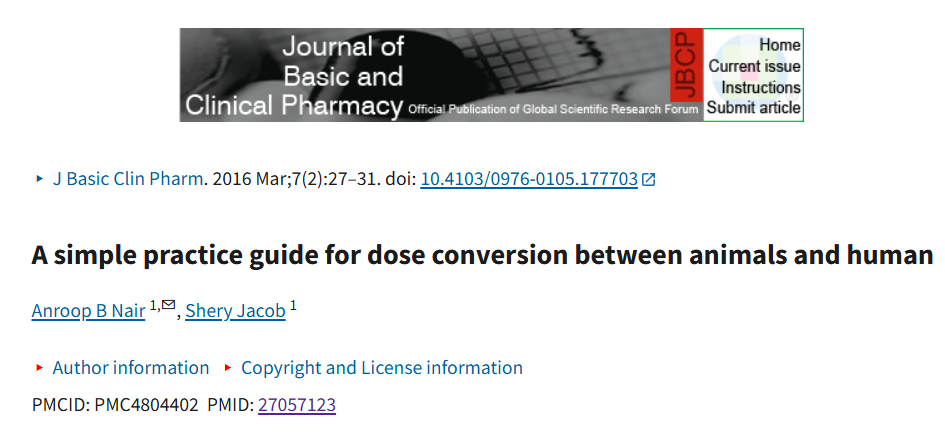 A simple practice guide for dose conversion between animals and human