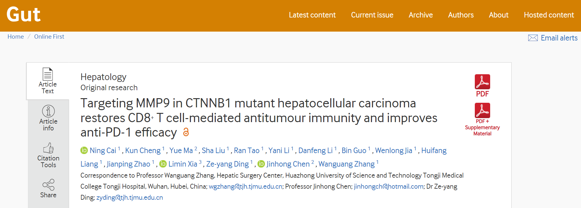 Targeted MMP9 therapy synergistically improves anti-PD1 efficacy