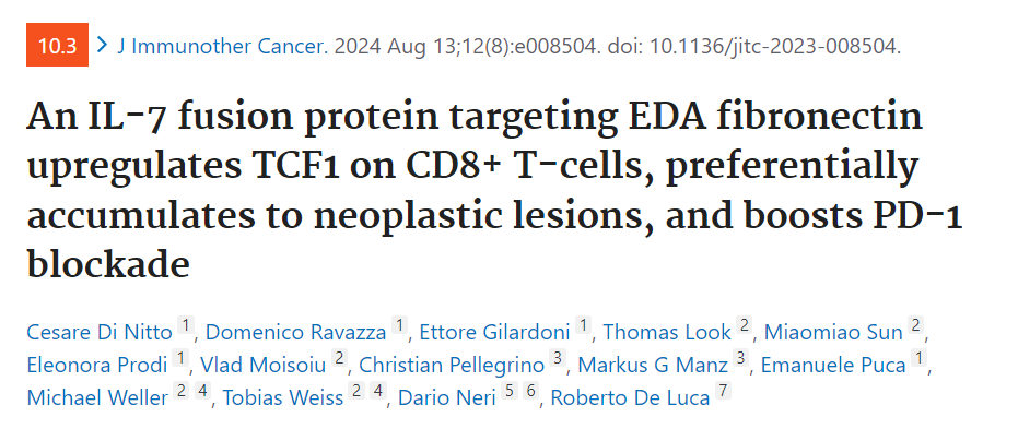 The IL-7 fusion protein F8 (scDb) IL7 up regulates TCF1 and promotes PD-1 blockade
